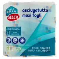Selex Casa Bella Asciugatutto 3 Veli Maxi Fogli Super Assorbenti 85 Strappi 2 Rotoli