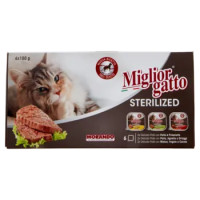 Migliorgatto Sterilized Paté Pollo e Prosciutto-Pollo Agnello e Ortaggi-Manzo Fegato e Carote 6x100g