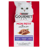 PURINA GOURMET Mon Petit Filettini Intense Cotti In Salsa Tonno, Salmone, Trota 6x50g