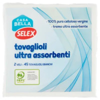 Selex Casa Bella Tovaglioli 2 Veli 38x38 Cm Bianchi Ultra Assorbenti 45 Pezzi