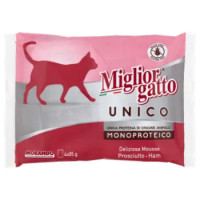 Migliorgatto Unico Monoproteico Deliziosa Mousse Prosciutto 4 x 85 g