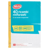 Selex Ricambio Bianco Quaxima Formato A4 40 Fogli Rinforzati 80 g Quadretti 4 Mm