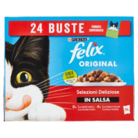 FELIX Original Selezioni Deliziose Coniglio/Pollame,Anatra/Agnello,Tacch/Fegato,Pollo/Rognone 24x85g