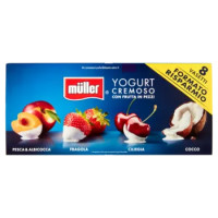 Müller Yogurt Cremoso Con Frutta In Pezzi Pesca & Albicocca, Fragola, Ciliegia, Cocco 8 x 125 g