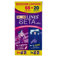 Lines Seta Ultra Assorbenti Lunghi Con Ali 66 Pz + Assorbenti Notte Con Ali 20 Pz