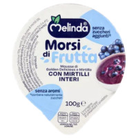 Melinda Morsi Di Frutta Mousse Di Golden Delicious e Mirtillo Con Mirtilli Interi 100 g
