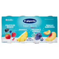 IL GIGANTE Yogurt Magro Frutti Di Bosco, Ananas, Prugna e Cereali, Pesca e Albicocca 8 x 125 g
