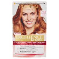 L'Oréal Paris Excellence, Crema Colorante Triplo Trattamento Avanzato, 7.43 Biondo Ramato Dorato