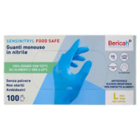Bericah Sensinitryl Food Safe Guanti Monouso In Nitrile L 8/8,5 Large 100 Pz