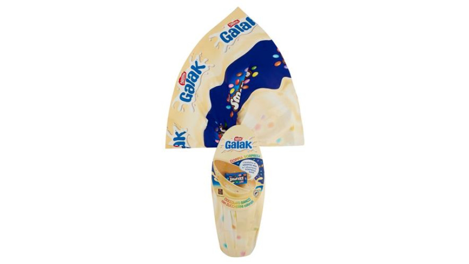 GALAK Uovo di Pasqua 2026 Cioccolato Bianco con Sorpresa e Mini SMARTIES 240g