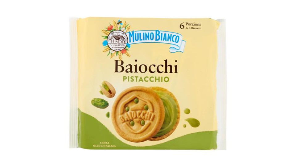 Mulino Bianco Baiocchi Biscotti Snack Farciti con Crema al Pistacchio 240g