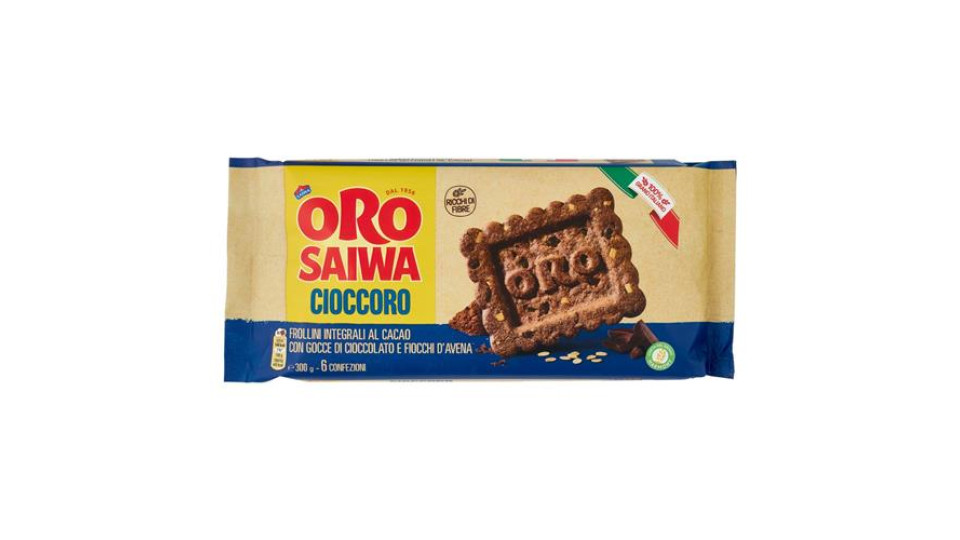 Oro Saiwa Cioccoro - frollini integrali al cacao con gocce di cioccolato e fiocchi d'avena - 300g