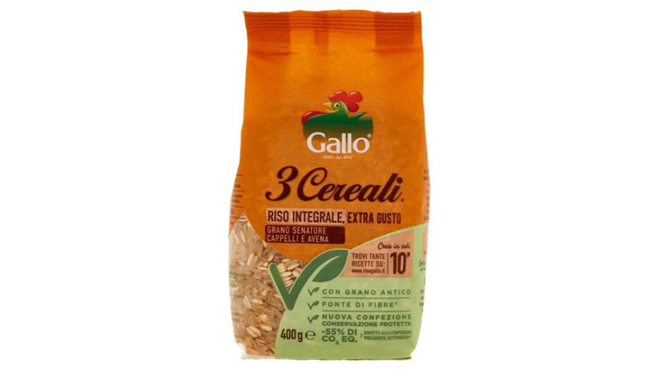 Gallo 3 Cereali Riso Integrale, Avena e Grano Senatore Cappelli Extra Gusto 400 g