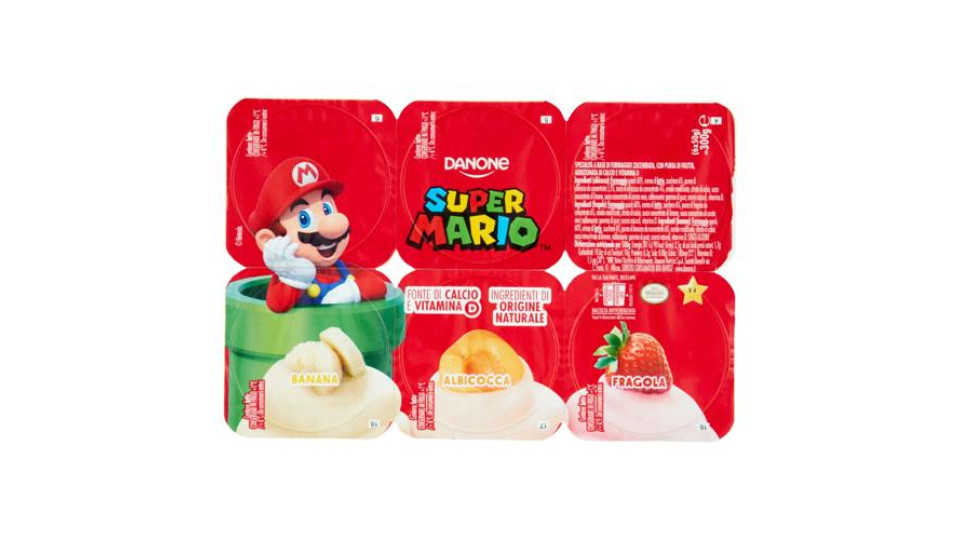 Danone Supermario, Merenda base formaggio, gusto Banana/Frag/Albicocca,fonte di Calcio, 6x50g