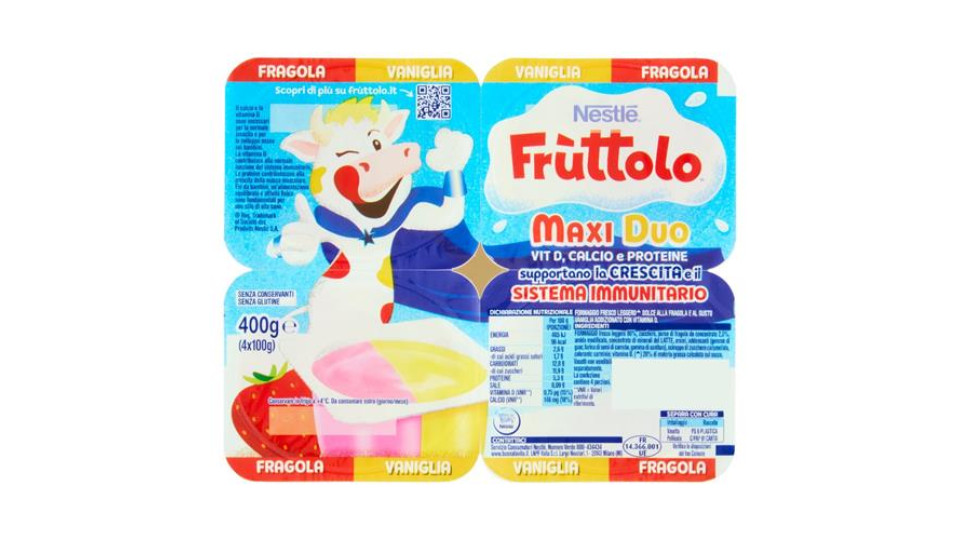 Formaggio fresco leggero° dolce alla fragola e al gusto vaniglia addizionato con vitamina D (°) 20% di materia grassa calcolata sul secco