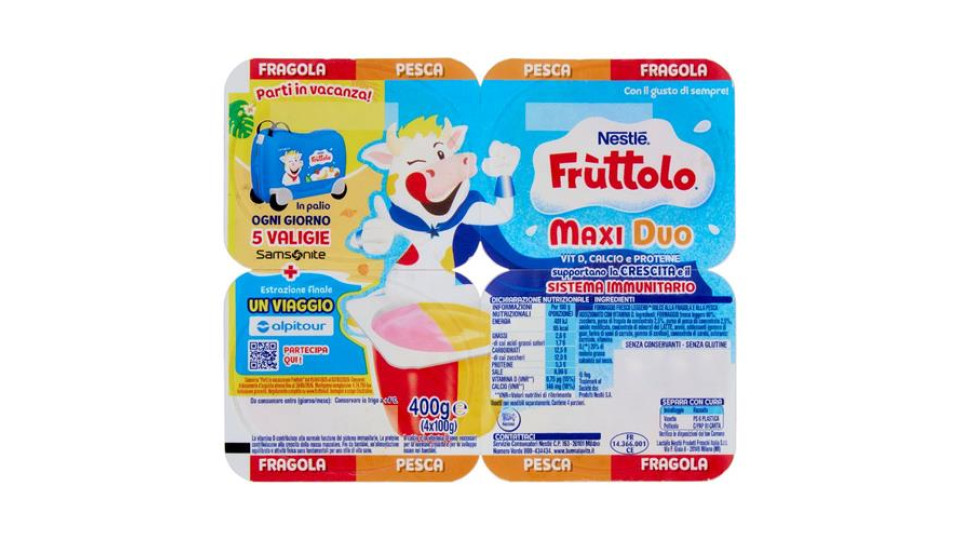 Formaggio fresco leggero° dolce alla fragola e alla pesca addizionato con vitamina D (°) 20% di materia grassa calcolata sul secco