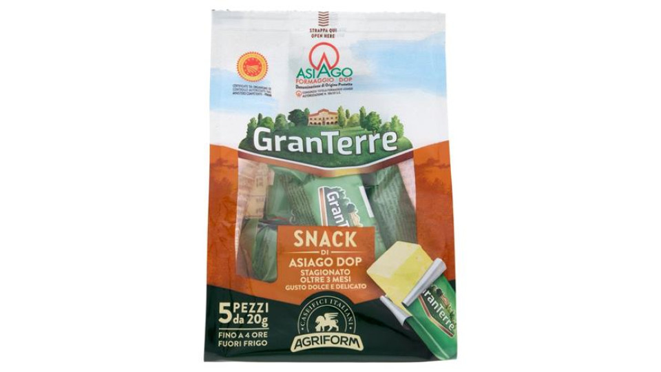 Granterre Snack di Asiago DOP Stagionato Oltre 3 Mesi 5 x 20 g
