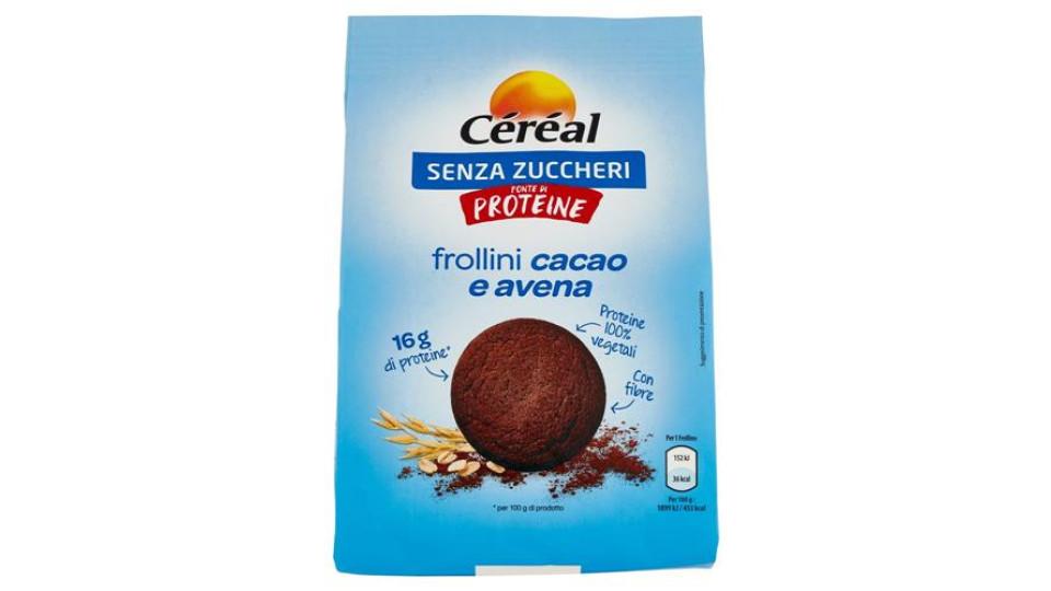 Céréal Senza Zuccheri Frollini Cacao e Avena, fonte di proteine vegetali, con fibre, 200g
