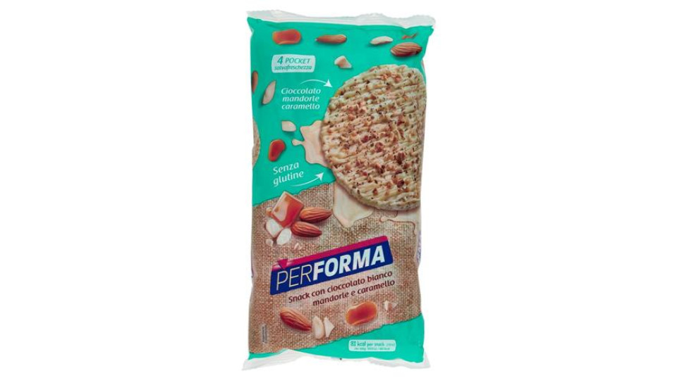 Performa Gallette di Mais con cioccolato bianco mandorle caramello, snack, 4 pocket monodose - 140 g