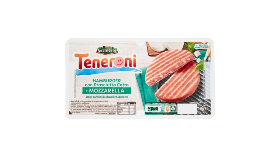 Teneroni Hamburger con Prosciutto Cotto e Mozzarella 2 x 75 g