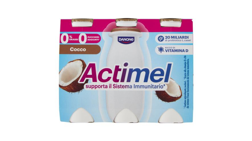 ACTIMEL, Yogurt da Bere con Vit B6 e D per il Sistema Immunitario, 0% grassi, gusto Cocco, 6X100G