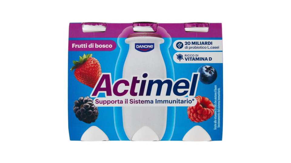 ACTIMEL, Yogurt da Bere con Vit B6 e D per il Sistema Immunitario, gusto Frutti di Bosco, 6X100G