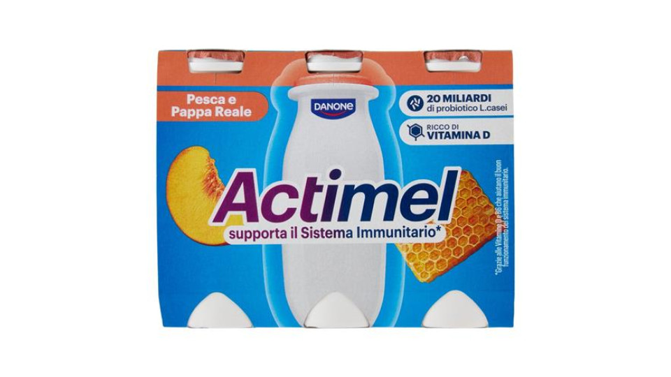ACTIMEL, Yogurt da Bere con Vit B6 e D per il Sistema Immunitario, gusto Pesca e Pappa reale, 6X100G