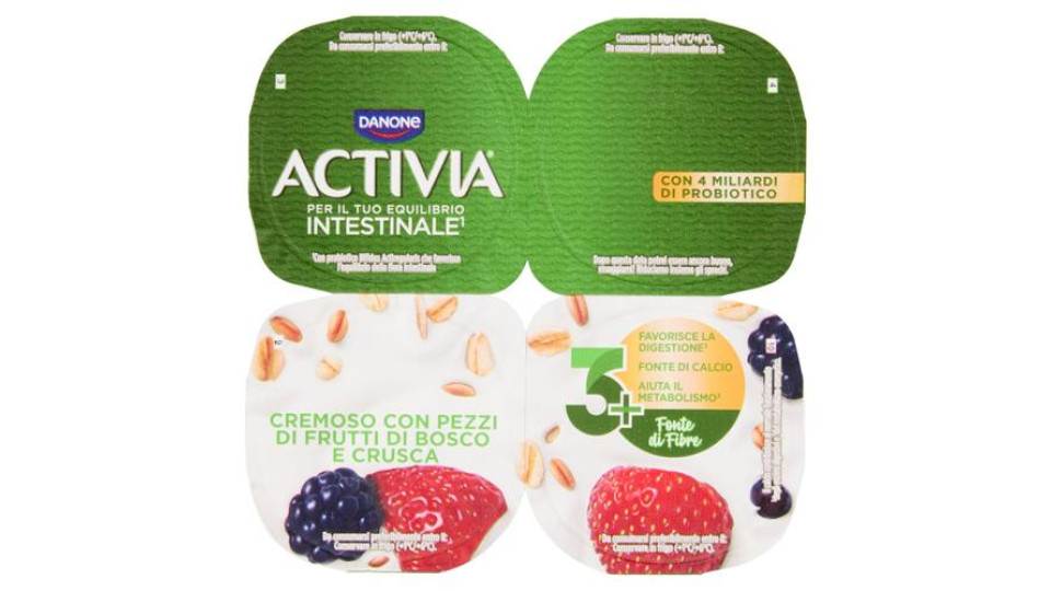 ACTIVIA Fibre Yogurt con Probiotico Bifidus, gusto Frutti di Bosco e Crusca, 4x125g