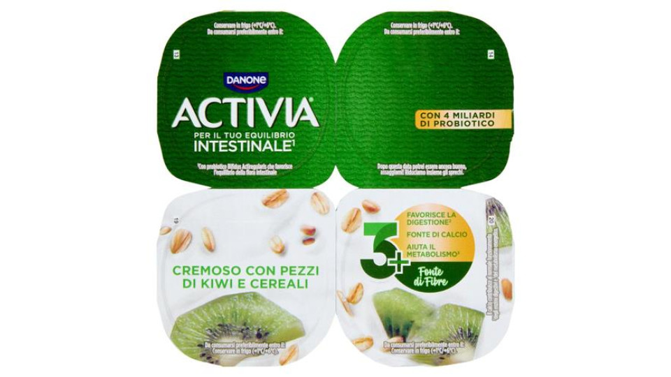 ACTIVIA Fibre Yogurt con Probiotico Bifidus, gusto Kiwi e Cereali, 4x125g