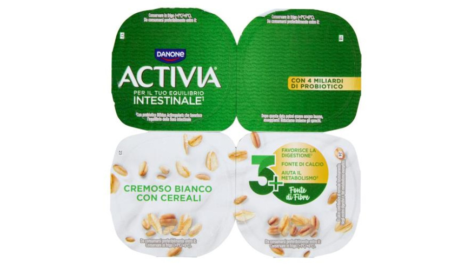 ACTIVIA Fibre, Yogurt con Probiotico Bifidus, Bianco Cereali, 4x125g