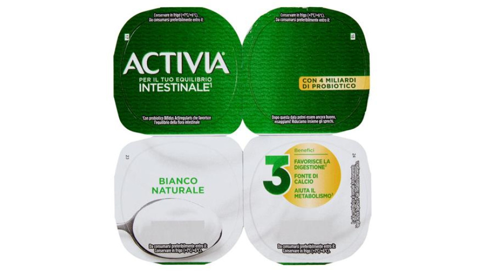 ACTIVIA Yogurt Bianco Naturale con Probiotico Bifidus, 4x125g