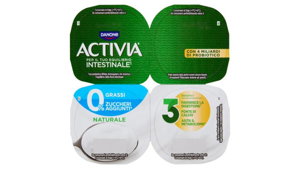 ACTIVIA Yogurt con Probiotico Bifidus, 0% Grassi, Bianco Naturale, 4x125g