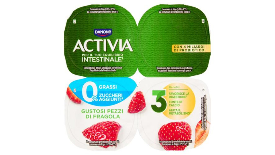 ACTIVIA Yogurt con Probiotico Bifidus, 0% Grassi, gusto Fragola, 4x125g