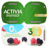 ACTIVIA Yogurt con Probiotico Bifidus, 0% Grassi, gusto Frutti di Bosco, 4x125g