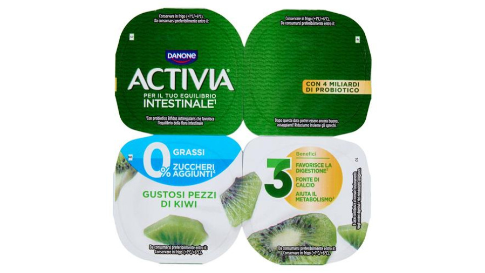ACTIVIA Yogurt con Probiotico Bifidus, 0% Grassi, gusto Kiwi, 4x125g