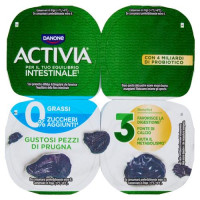 ACTIVIA Yogurt con Probiotico Bifidus, 0% Grassi, gusto Prugna, 4x125g