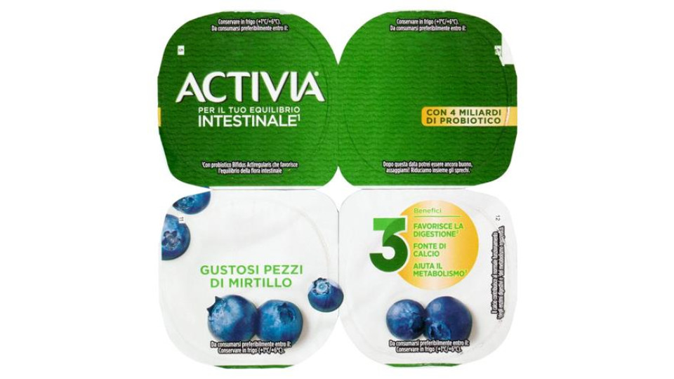 ACTIVIA Yogurt con Probiotico Bifidus, gusto Mirtillo, 4x125g