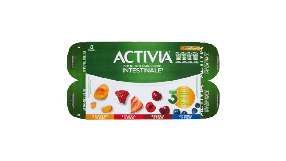 ACTIVIA Yogurt con Probiotico Bifidus, mix di gusti Mirtillo/Fragola/Ciliegia/Albicocca, 8x125g