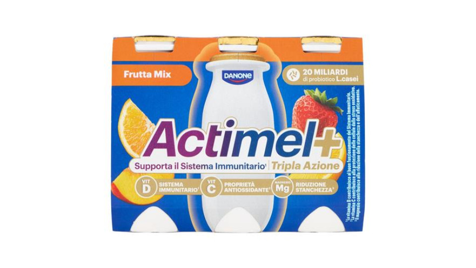 Actimel Immuno+ yogurt da bere arricchito con zinco, calcio, vitamina C, B6, D, gusto frutta 6x100ml