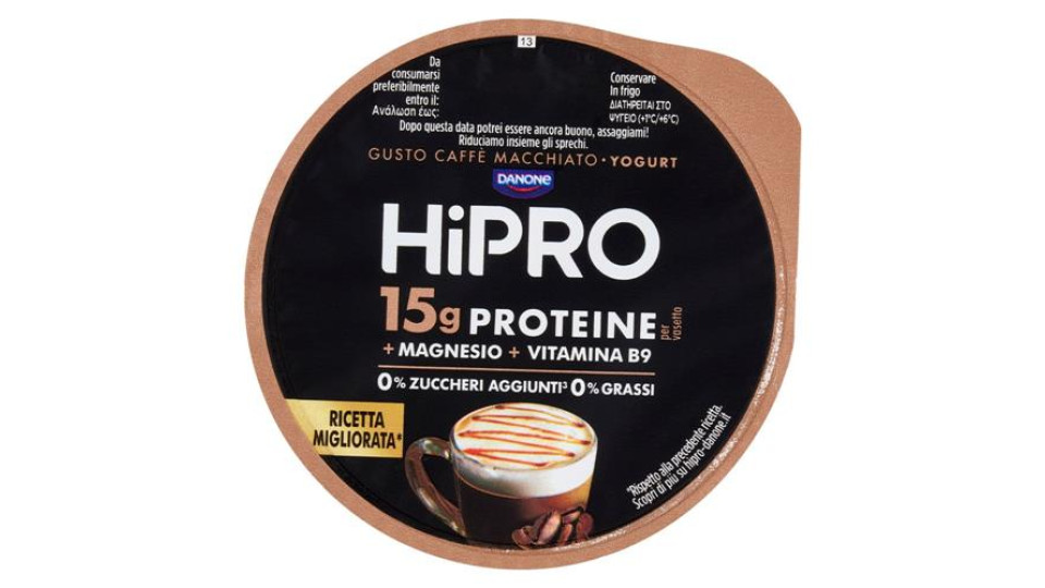 HiPRO Yogurt, 15g Proteine,0% Grassi,Caffè Macchiato,con Magnesio&Vit B9,basso in lattosio,160g