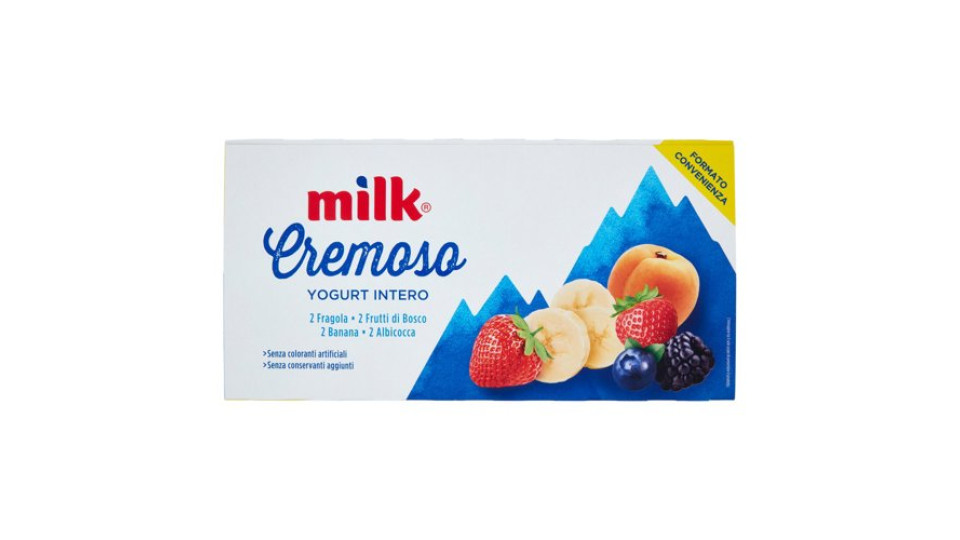 Milk Cremoso Yogurt Intero 2 Fragola 2 Frutti di Bosco 2 Banana 2 Albicocca 8 x 125 g