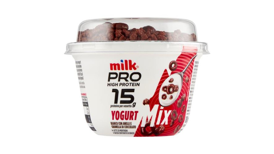 Milk Pro High Protein 15g Yogurt Bianco con Anelli e Granella di Cioccolato 180 g