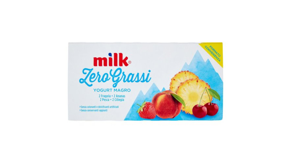 Milk Zero Grassi Yogurt 2 Fragola 2 Ananas 2 Pesca 2 Ciliegia 8 x 125 g