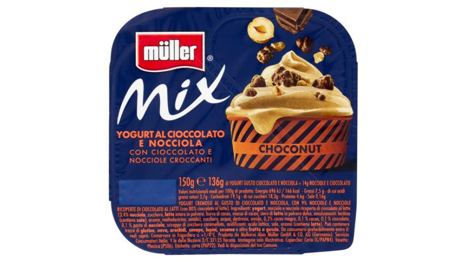 müller Mix Yogurt al Cioccolato e Nocciola con Cioccolato e Nocciole Croccanti 150 g