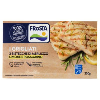 2 porzioni di filetti di merluzzo d'Alaska grigliate e condite con succo di limone concentrato e rosmarino, surgelate