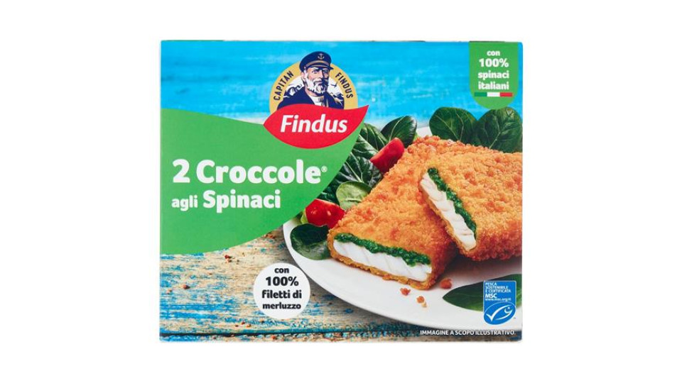 Capitan Findus 2 Croccole agli Spinaci con 100% Filetti di Merluzzo 200 g