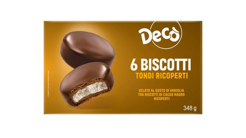 Decò 6 MINIBISCOTTI Tondi RICOPERTI - Gelato al gusto di vaniglia tra biscotti al cacao magro Ricoperti&nbsp;&nbsp;&nbsp;&nbsp;