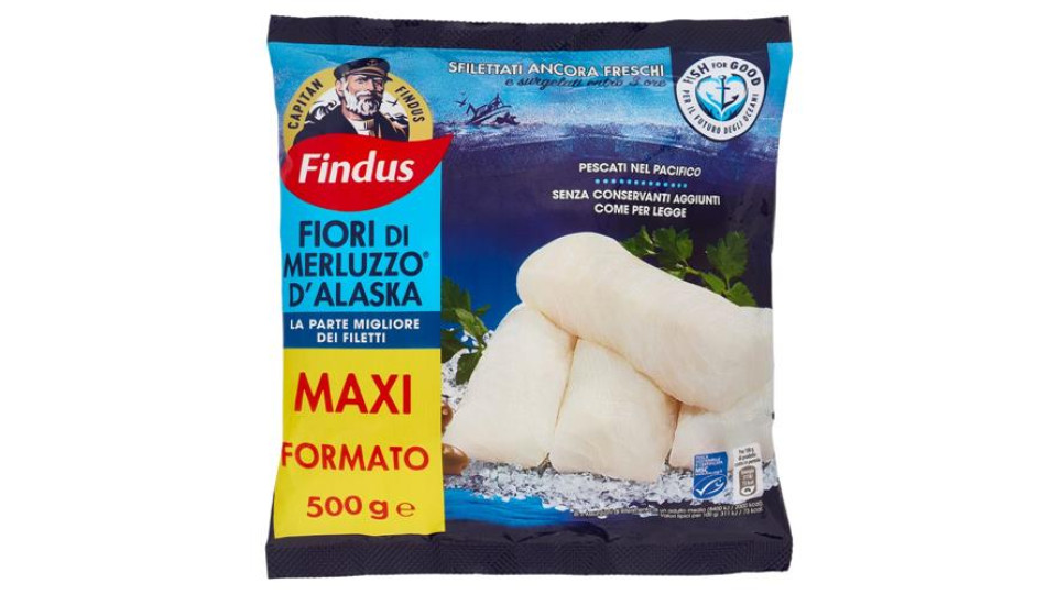 Porzioni di filetti di Merluzzo d'Alaska. Surgelati Costituito da parti di pesce. Attrezzi di pesca: reti da traino Theragra chalcogramma Pescato nell'Oceano Pacifico del Nord Est e/o del Nord Ovest