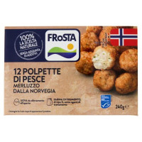 Porzioni di filetti di merluzzo Carbonaro con prezzemolo, impanati, prefritti, surgelati.