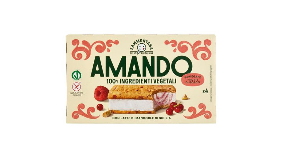 Sammontana Amando 4 Biscotti gelato alla Vaniglia variegati ai Frutti di Bosco 4 x 52 g